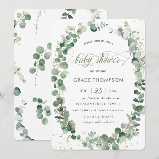 Eucalyptus Greenery Geslacht Neutraal Baby shower Kaart (Voorkant / Achterkant)