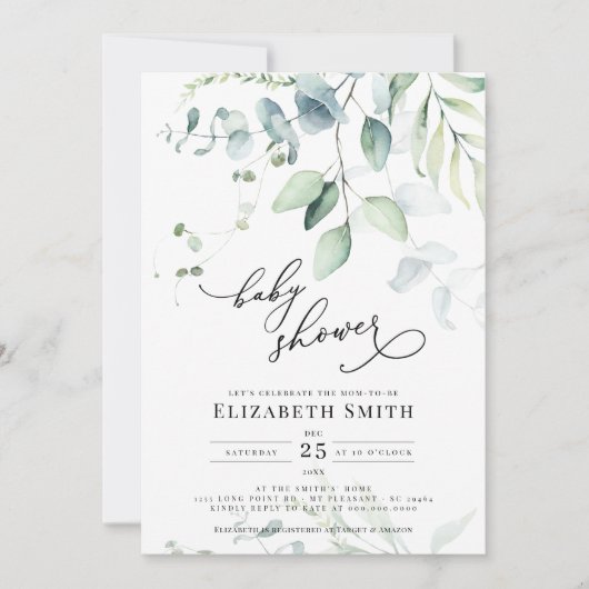 Eucalyptus Greenery Geslacht Neutraal Baby shower Kaart (Voorkant)