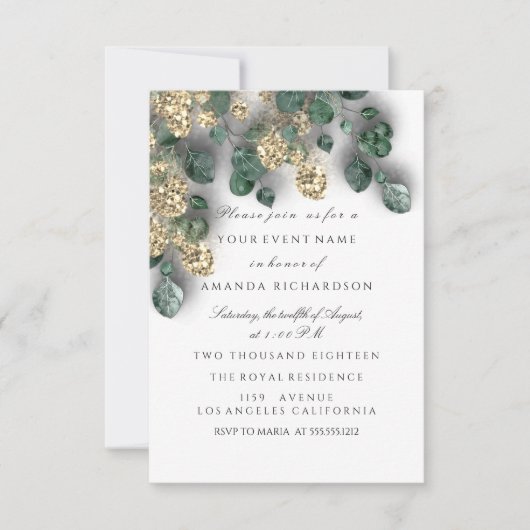 Eucalyptus Greenery Glitter Gold Foils White Kaart (Voorkant)