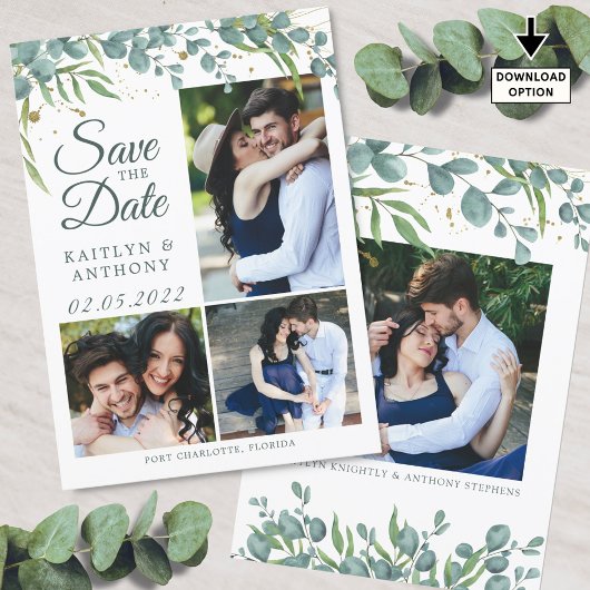 Eucalyptus Greenery Gold 4 Foto bewaart datum Save The Date