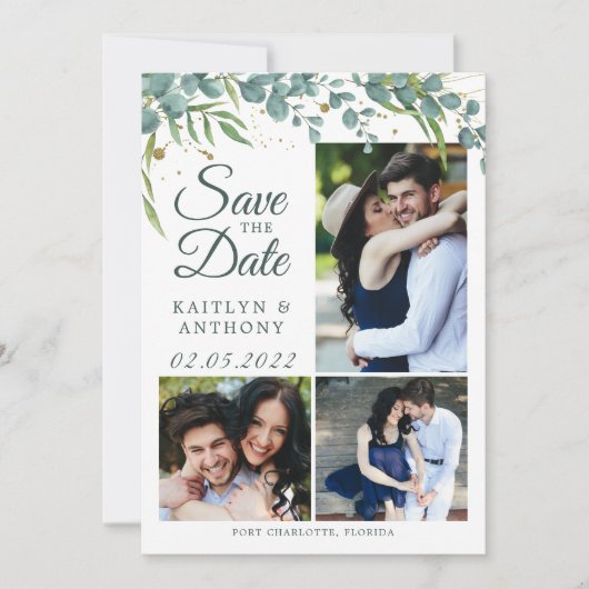 Eucalyptus Greenery Gold 4 Foto bewaart datum Save The Date (Voorkant)