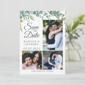 Eucalyptus Greenery Gold 4 Foto bewaart datum Save The Date (Staand voorkant)