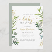 Eucalyptus Greenery & Gold Baby shower Brunch Kaart (Voorkant / Achterkant)