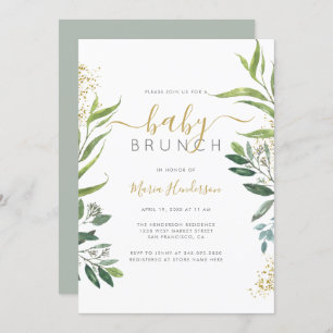 Eucalyptus Greenery & Gold Baby shower Brunch Kaart