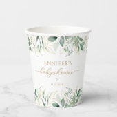 Eucalyptus Greenery Gold Baby shower Papieren Bekers (Voorkant)