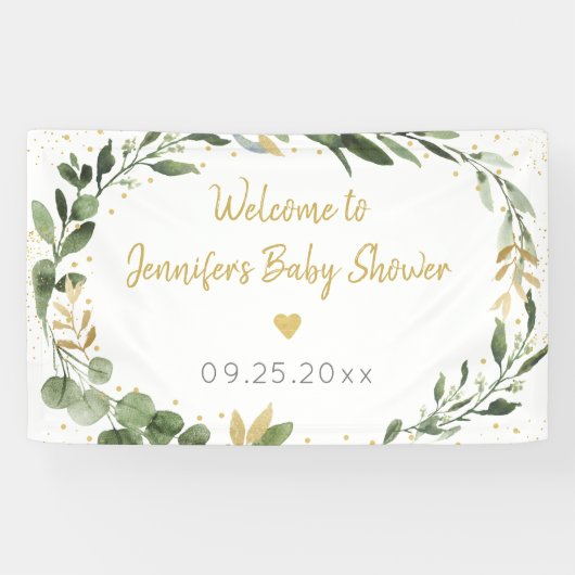 Eucalyptus Greenery Gold Baby shower Spandoek (Horizontaal)