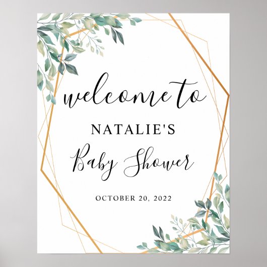 Eucalyptus Greenery Gold Baby shower Welkom Poster (Voorkant)