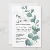 Eucalyptus Greenery & Gold Baby Sprinkle Invitati Kaart (Voorkant)