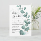 Eucalyptus Greenery & Gold Baby Sprinkle Invitati Kaart (Staand voorkant)