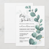 Eucalyptus Greenery & Gold Baby Sprinkle Invitati Kaart (Voorkant / Achterkant)