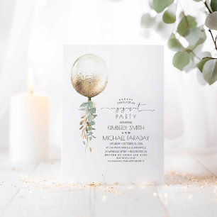 Eucalyptus Greenery Gold Ballon Engagement Party Kaart