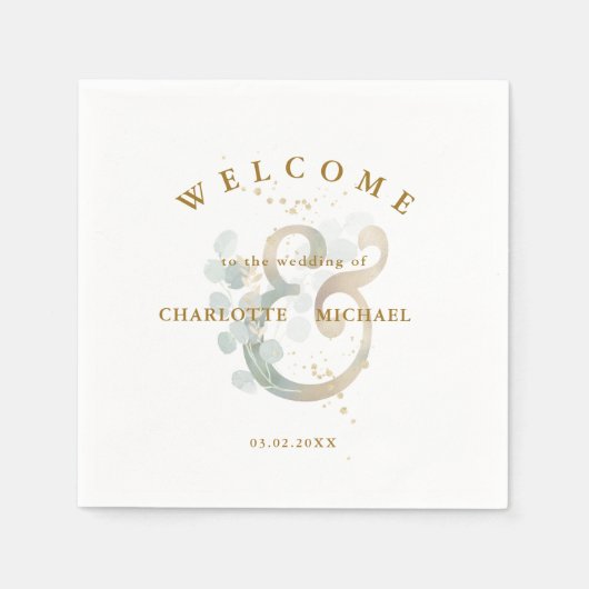 Eucalyptus greenery gold bruiloft ampersand servet (Voorkant)