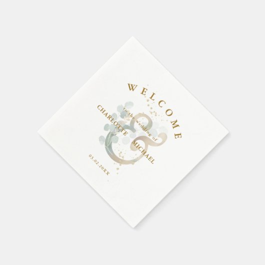 Eucalyptus greenery gold bruiloft ampersand servet (Hoek)