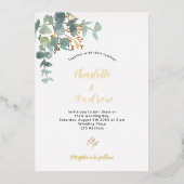 Eucalyptus greenery gold bruiloft folie uitnodiging (Voorkant)