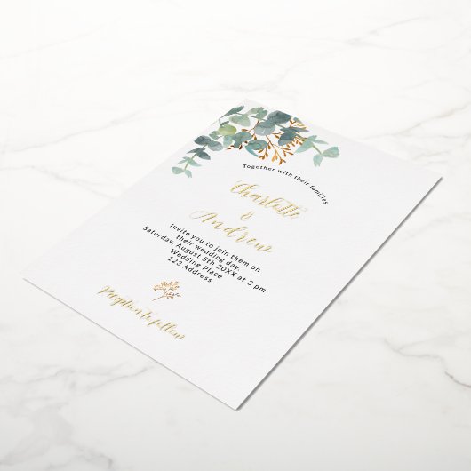 Eucalyptus greenery gold bruiloft folie uitnodiging (Gedraaid)