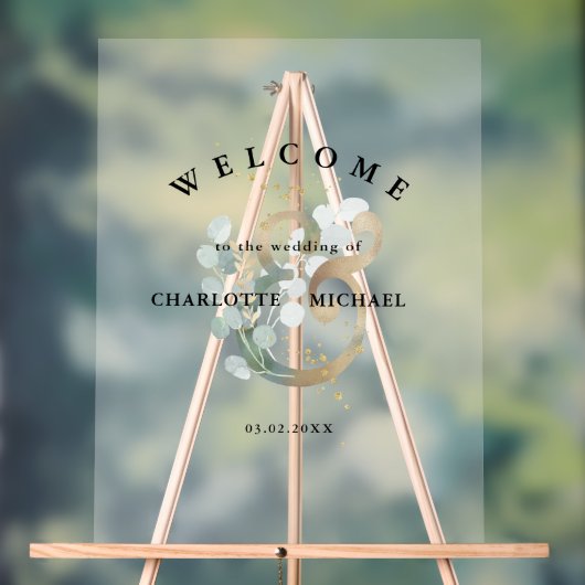 Eucalyptus greenery Gold bruiloft welkom Acryl Bord (Neutraal)
