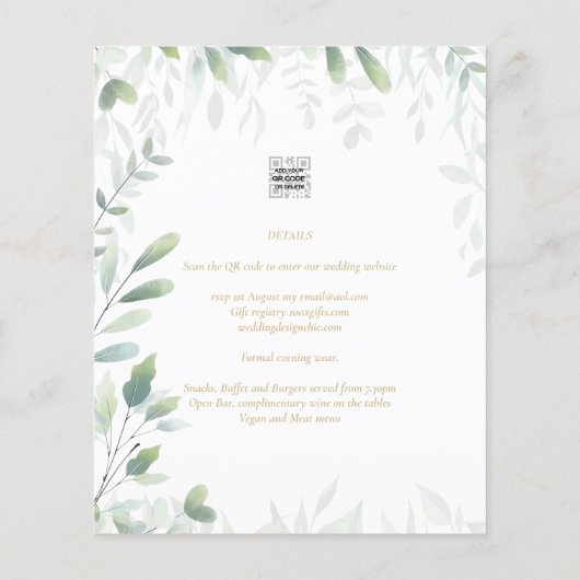 Eucalyptus Greenery Gold Budget Weduwen Uitnodigin (Achterkant)