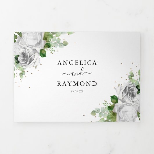 Eucalyptus Greenery & Gold Classic Wedding Tri-Fol Drieluik Uitnodiging (Cover)