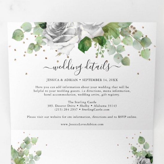Eucalyptus Greenery & Gold Classic Wedding Tri-Fol Drieluik Uitnodiging (Binnenzijde eerst)