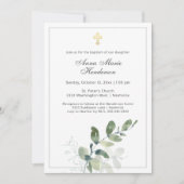 Eucalyptus Greenery Gold Cross Baptisme Kaart (Voorkant)