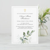 Eucalyptus Greenery Gold Cross Baptisme Kaart (Staand voorkant)