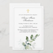 Eucalyptus Greenery Gold Cross Baptisme Kaart (Voorkant / Achterkant)