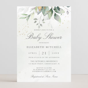 Eucalyptus Greenery Gold Elegant Baby shower Kaart