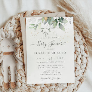 Eucalyptus Greenery Gold Elegant Baby shower Kaart