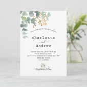 Eucalyptus greenery Gold elegant script bruiloft Kaart (Staand voorkant)