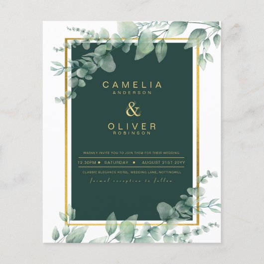 Eucalyptus Greenery Gold Emerald Wedding QR CODE F Flyer (Voorkant)