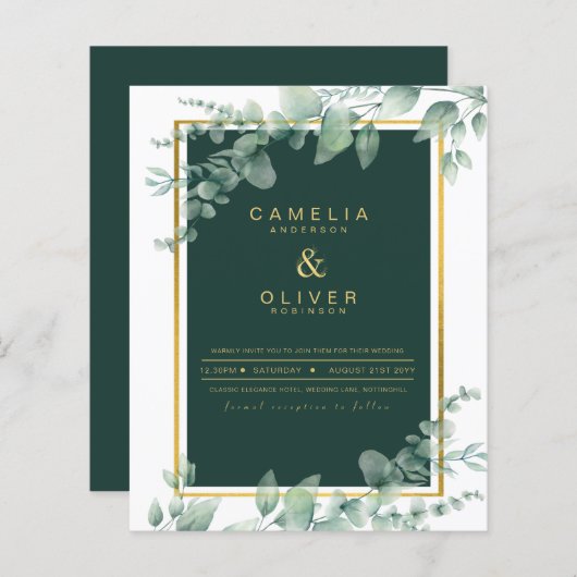 Eucalyptus Greenery Gold Emerald Wedding QR CODE I (Voorkant / Achterkant)