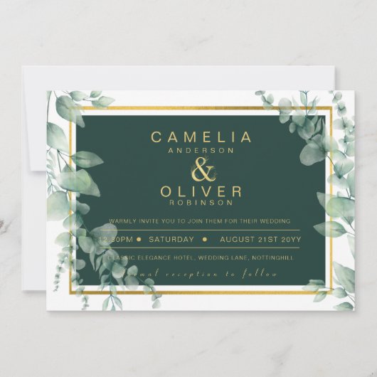 Eucalyptus Greenery Gold Emerald Wedding QR CODE I Kaart (Voorkant)