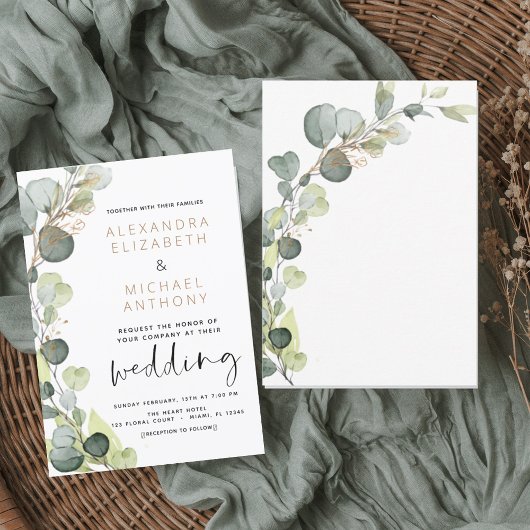 Eucalyptus Greenery Gold Foil Wedding Kaart