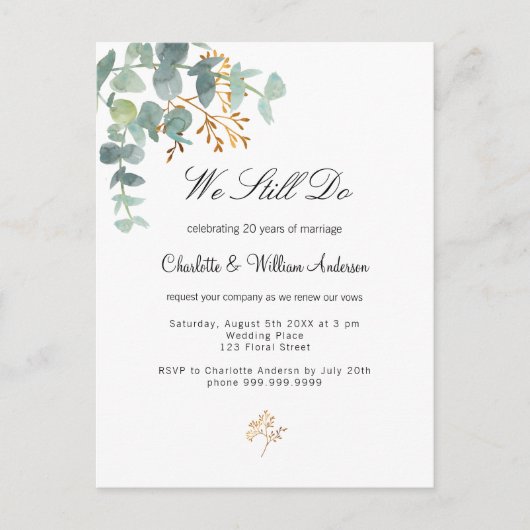 Eucalyptus greenery gold foliy Simple bruiloft Uitnodiging Briefkaart (Voorkant)