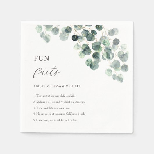 Eucalyptus Greenery Gold Fun Facts Wedding  Servet (Voorkant)