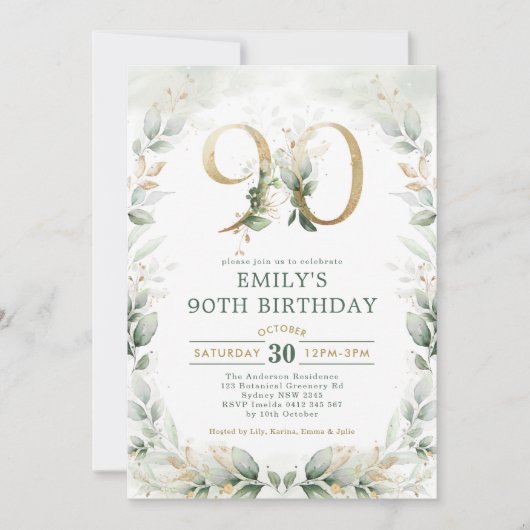 Eucalyptus Greenery Gold Garden 90e verjaardag Kaart (Voorkant)