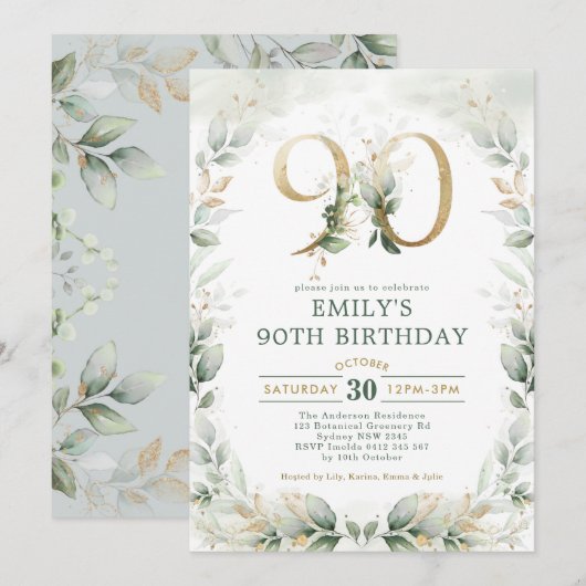 Eucalyptus Greenery Gold Garden 90e verjaardag Kaart (Voorkant / Achterkant)