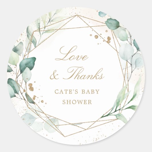 Eucalyptus Greenery Gold Geometric Baby shower Ronde Sticker (Voorkant)