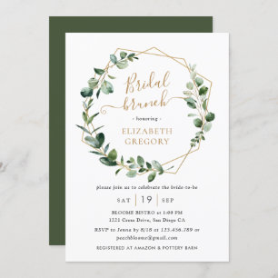 Eucalyptus Greenery Gold Geometric Bridal Brunch Kaart