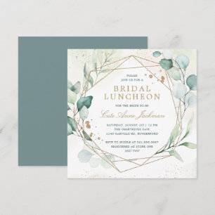 Eucalyptus Greenery Gold Geometric Bridal Luncheon Kaart