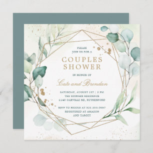 Eucalyptus Greenery Gold Geometric Couples Shower Kaart
