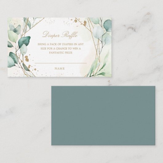 Eucalyptus Greenery Gold Geometric Diaper Raffle Informatiekaartje (Voorkant / Achterkant)