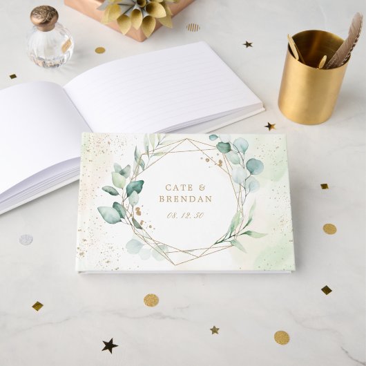 Eucalyptus Greenery Gold Geometric Elegant Wedding Gastenboek (Voorkant open)