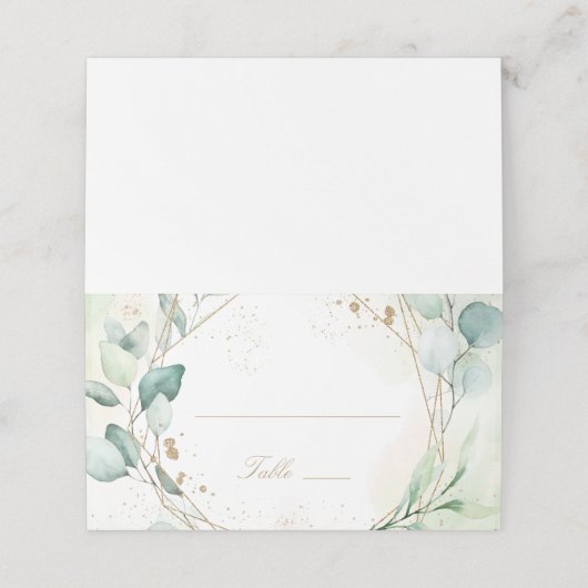 Eucalyptus Greenery Gold Geometric Elegant Wedding Plaatskaartje (Buitenkant ongevouwen)