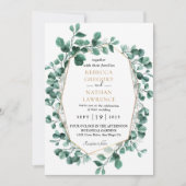 Eucalyptus Greenery Gold Geometric Lijst Wedding Kaart (Voorkant)