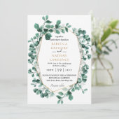 Eucalyptus Greenery Gold Geometric Lijst Wedding Kaart (Staand voorkant)