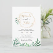 Eucalyptus Greenery Gold Geometric Lijst Wedding Kaart (Staand voorkant)