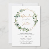Eucalyptus Greenery Gold Geometric Lijst Wedding Kaart (Voorkant)