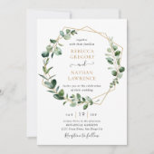 Eucalyptus Greenery Gold Geometric Lijst Wedding Kaart (Voorkant)
