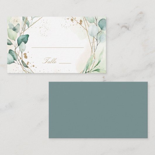 Eucalyptus Greenery Gold Geometric Rustic Wedding Plaatskaartje (Voorkant / Achterkant)